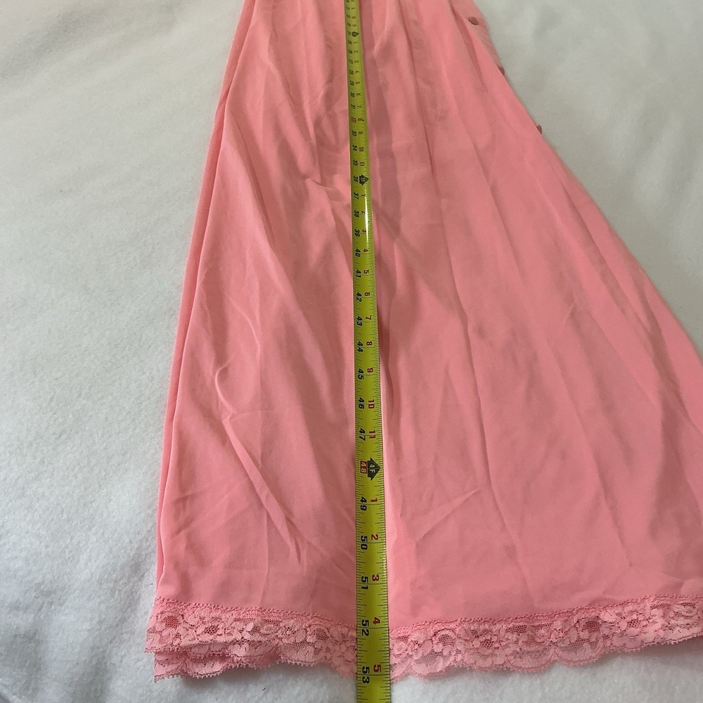 Vintage Shadowline Button-Front Full Length Robe Pink Lace Bodice & Trim Medium - Picture 14 of 16